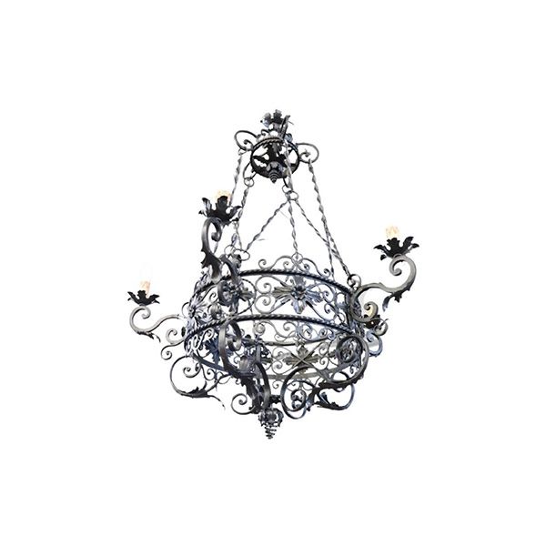Vintage wrought iron chandelier with 5 lights (1900s), Deesup