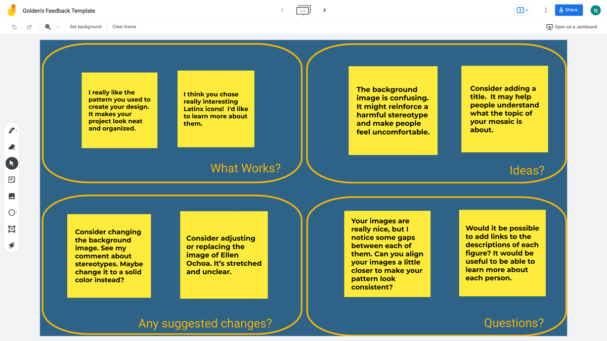 Lesson Get Feedback in Google Jamboards Applied Digital Skills