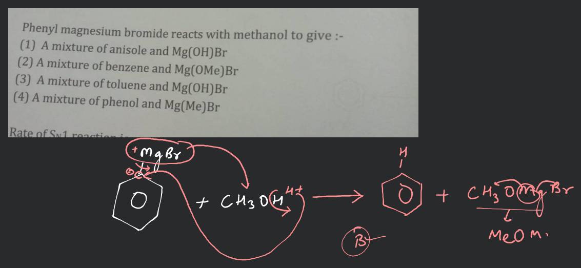 Phenyl magnesium bromide reacts with methanol to give Filo