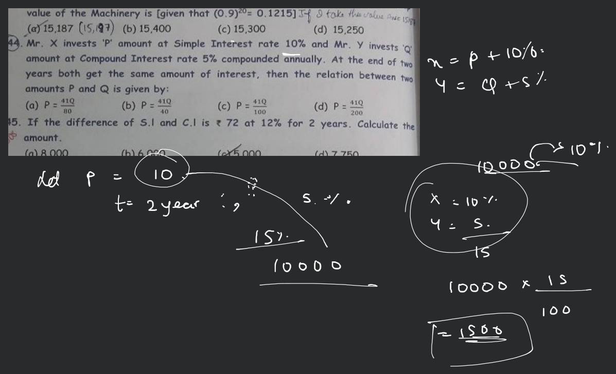 Mr. X invests ' P ' amount at Simple Interest rate 10 and Mr.Y invests