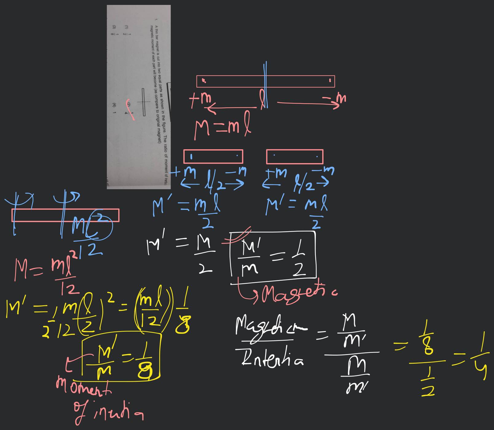 A thin bar is cut into two equal parts as shown in the figure. The..