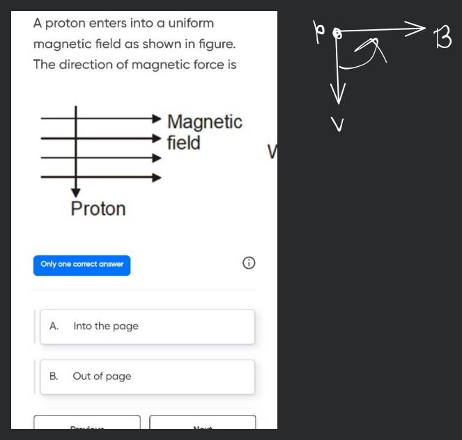 A proton enters into a uniform field as shown in figure. The dir..