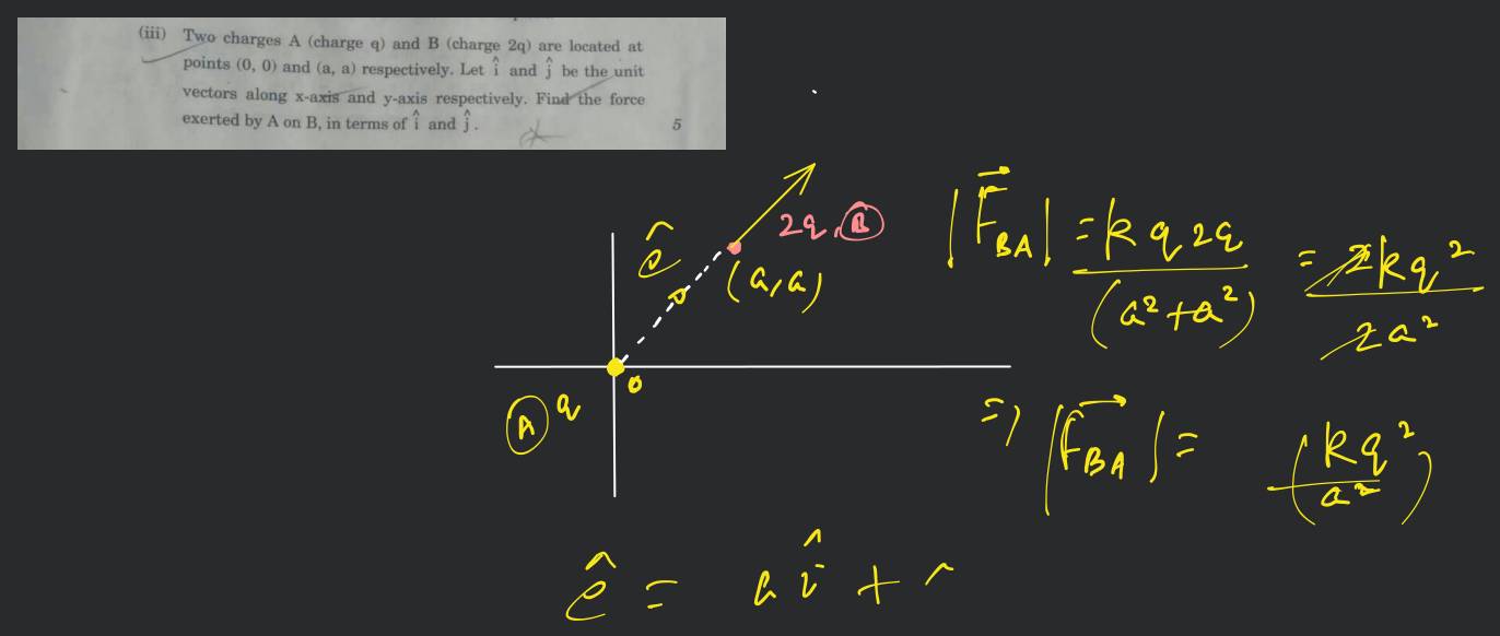 Two charges A (charge q) and B (charge 2q) are located at points (0,0) an..