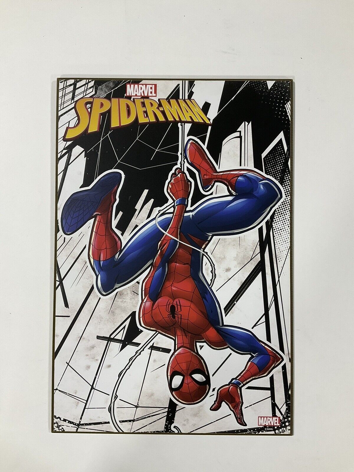 SpiderMan Hanging Upside Down wood wall art sign print Marvel Comic