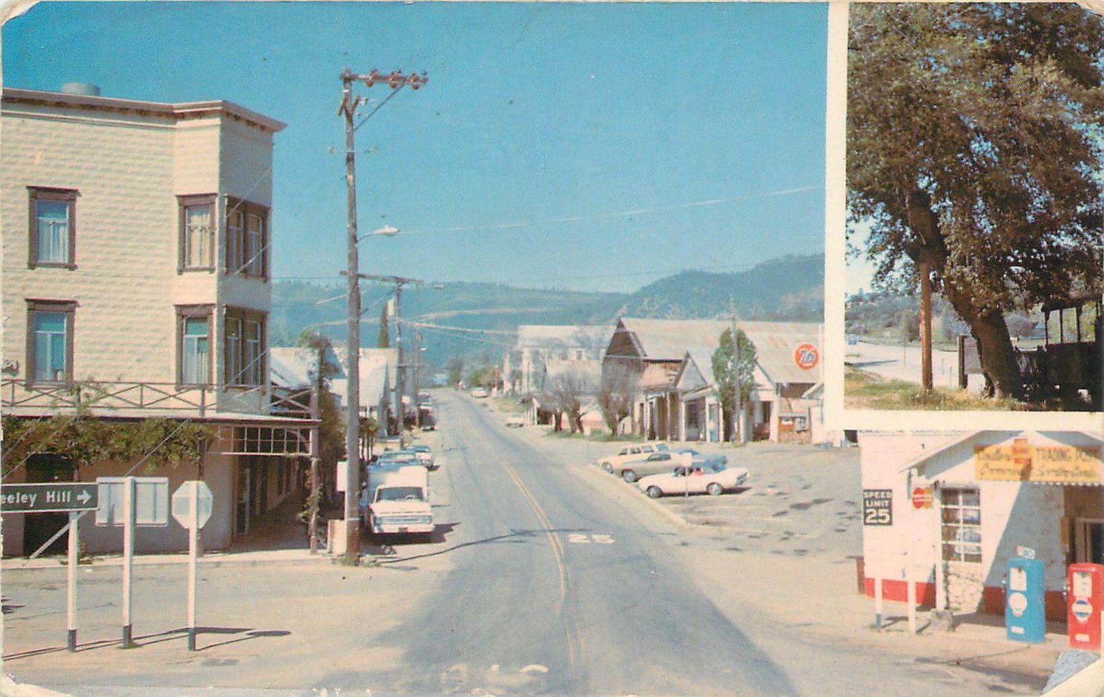 COULTERVILLE, CA California STREET SCENE Gas Stations c1960s Cars Postcard United States