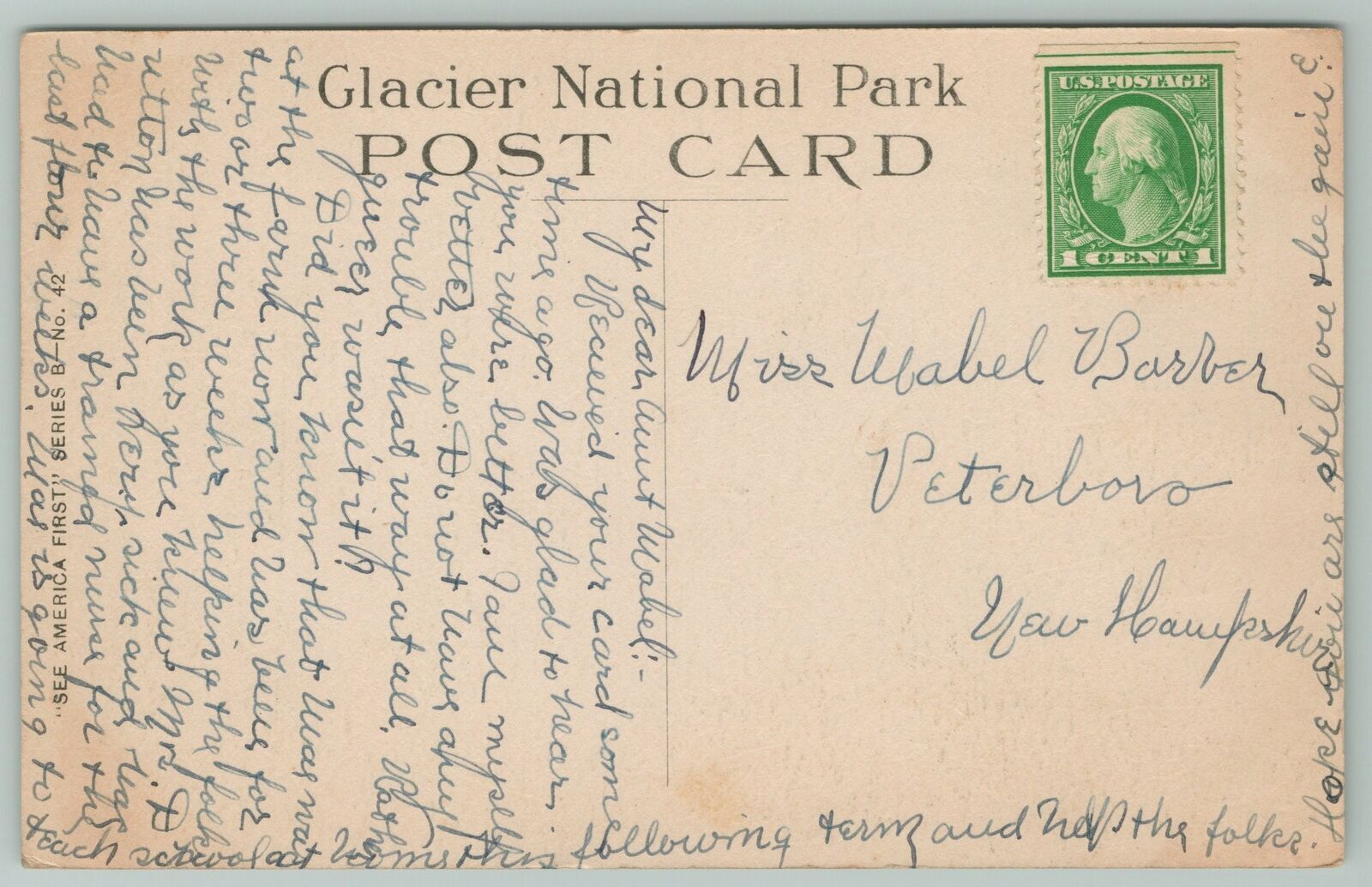 Glacier National Park MontanaGunsight LakeMt Jackson1940s Linen