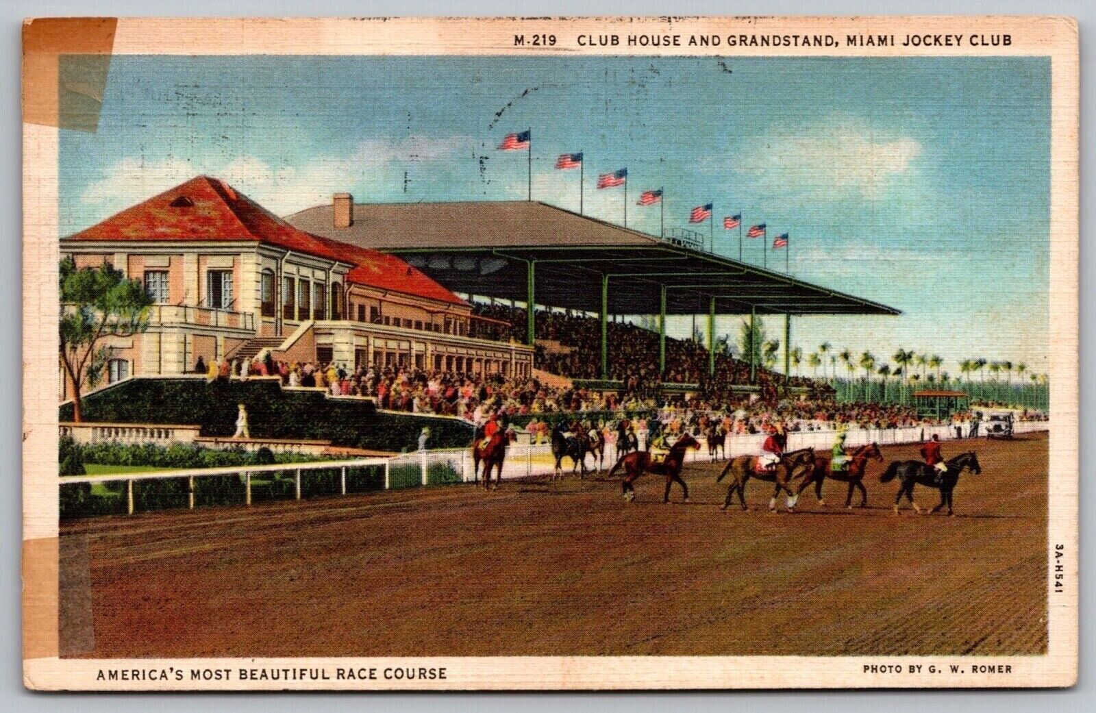 Club House Grandstand Miami Jockey Horse Racing Animals American Flags