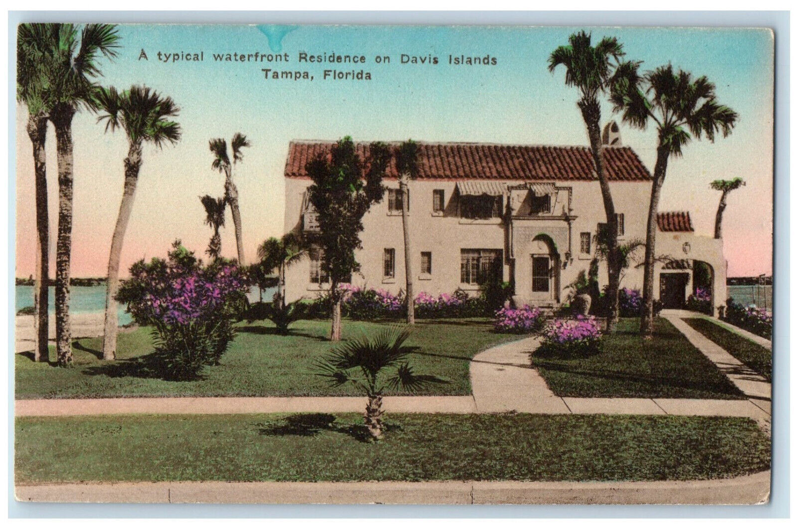 c1910 Waterfront Residence on Davis Islands Tampa FL Handcolored