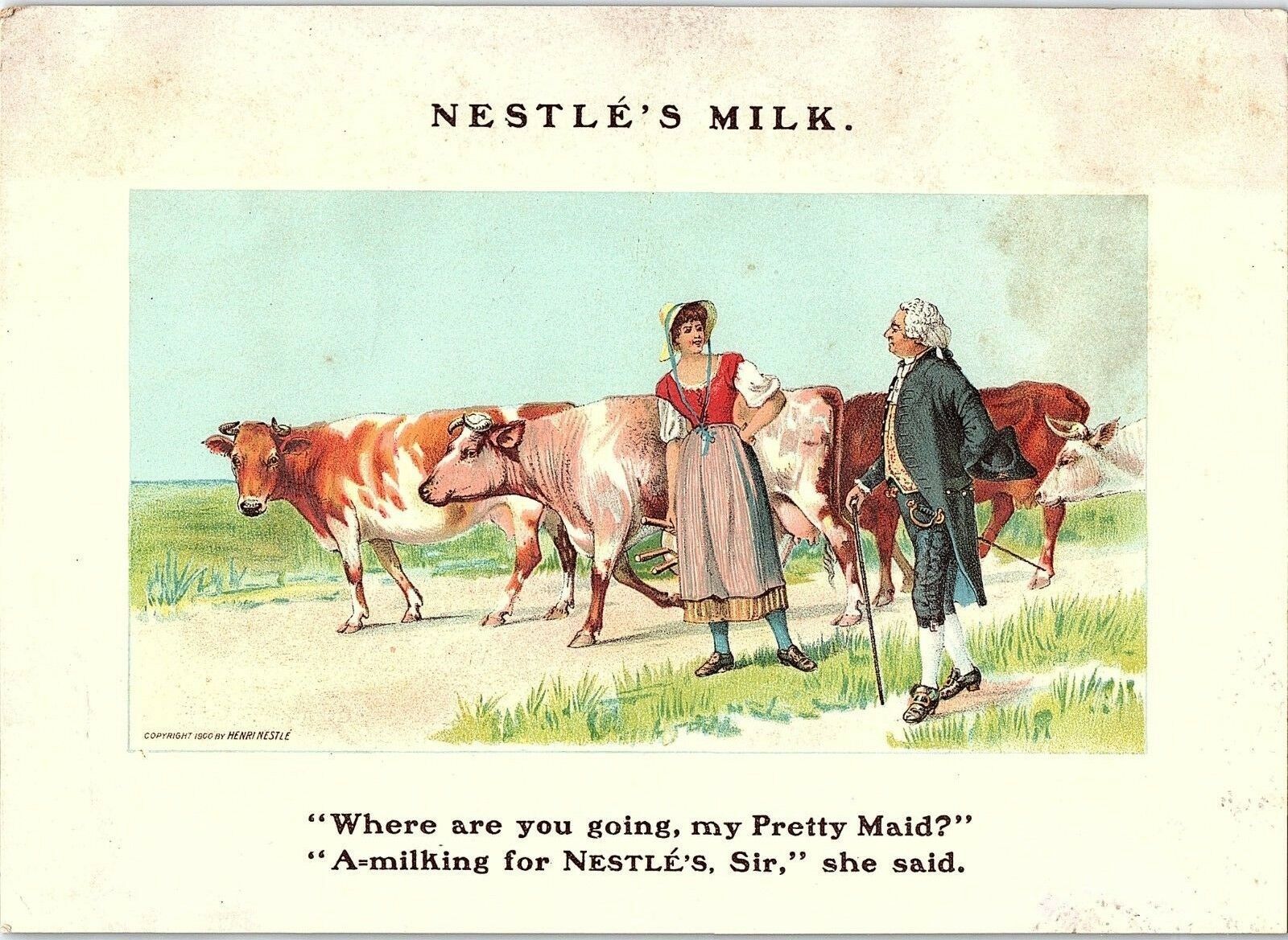 1900 Henri Nestle Milk Cows Colonial Scene Trade Card &G Ephemera