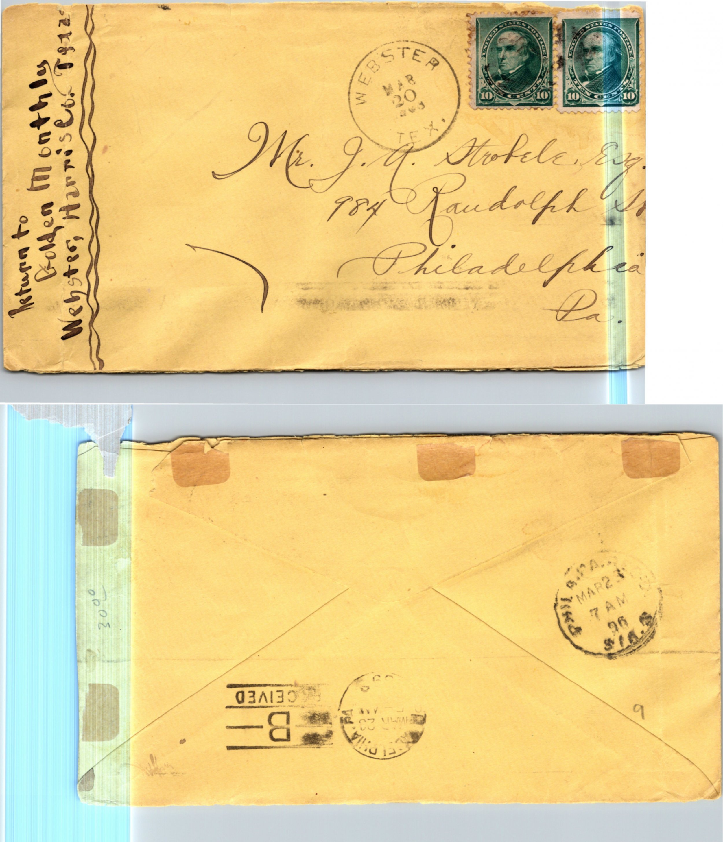 ster, Harris County ( Postal History ), 1896 United States, Stamp