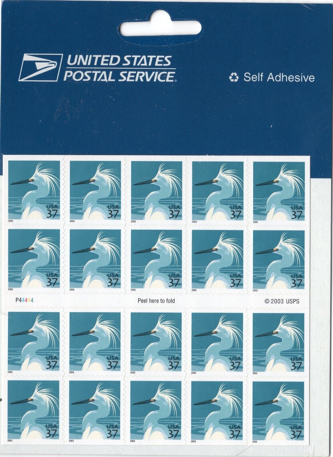 Scott 3830De Snowy Egret w/USPS Microprinting Booklet of 20 Stamps