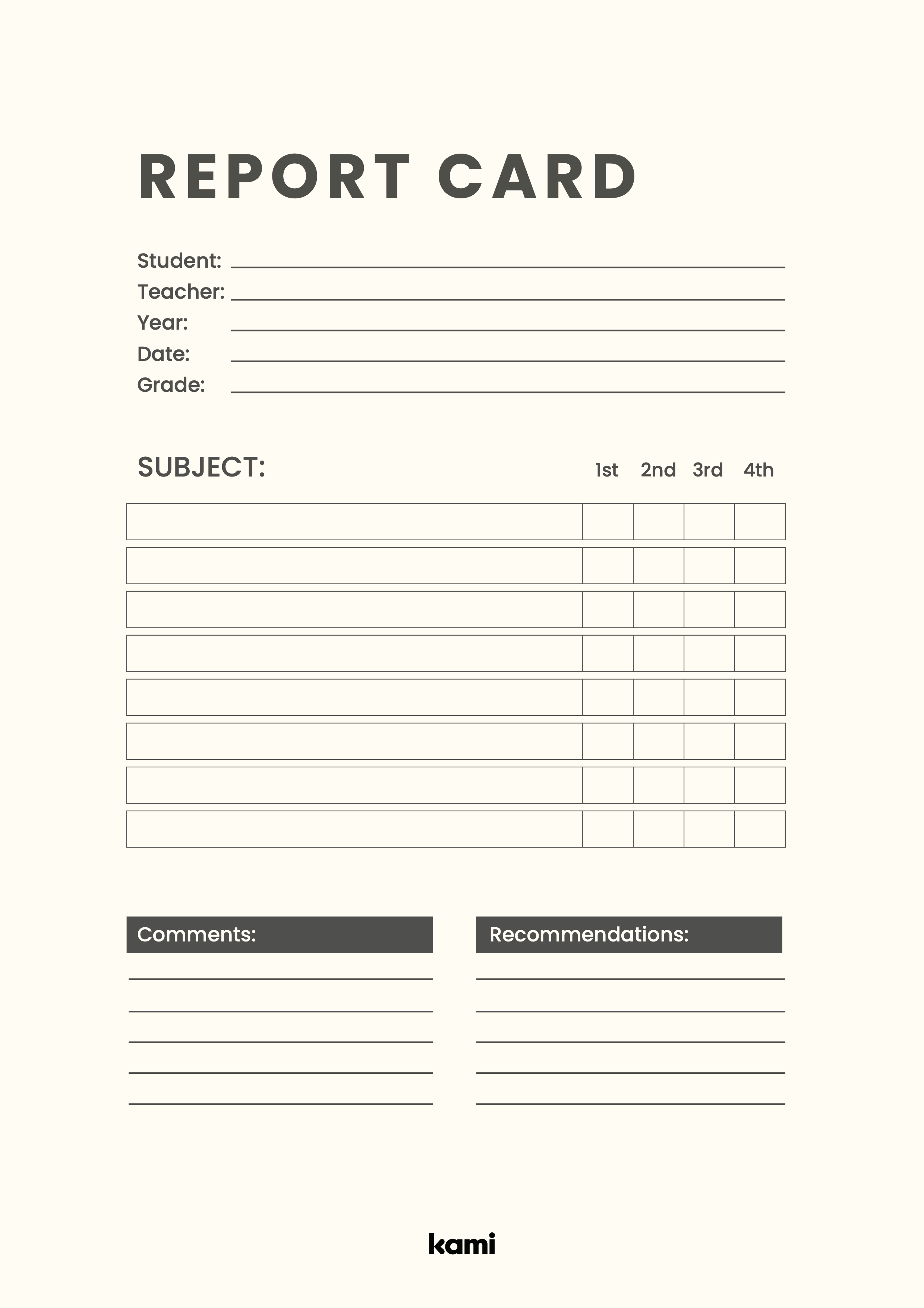 Report Card Template | Light for Teachers | Perfect for grades 1st, 2nd