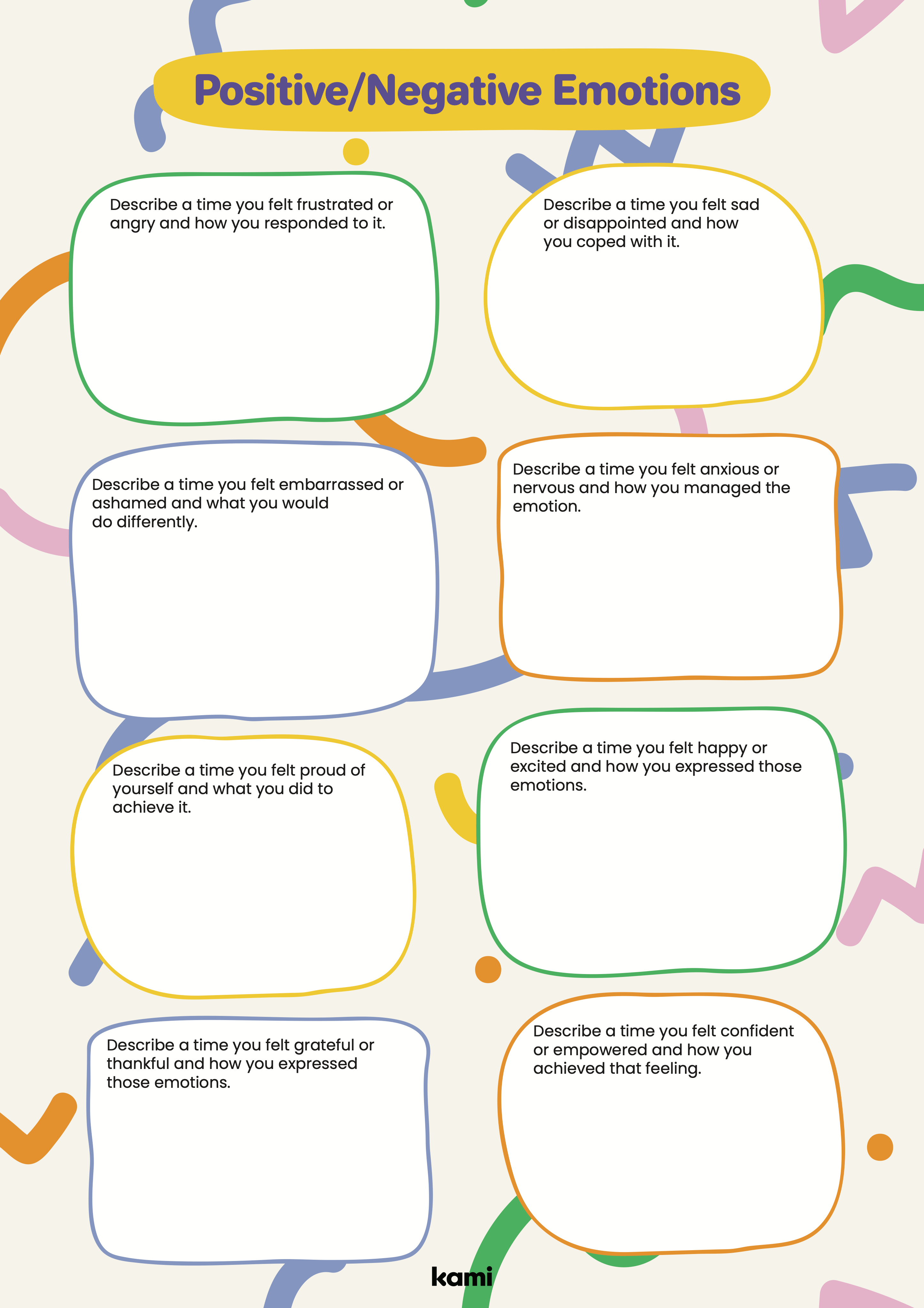 Positive/Negative Emotions Worksheet | Doodles for Teachers | Perfect