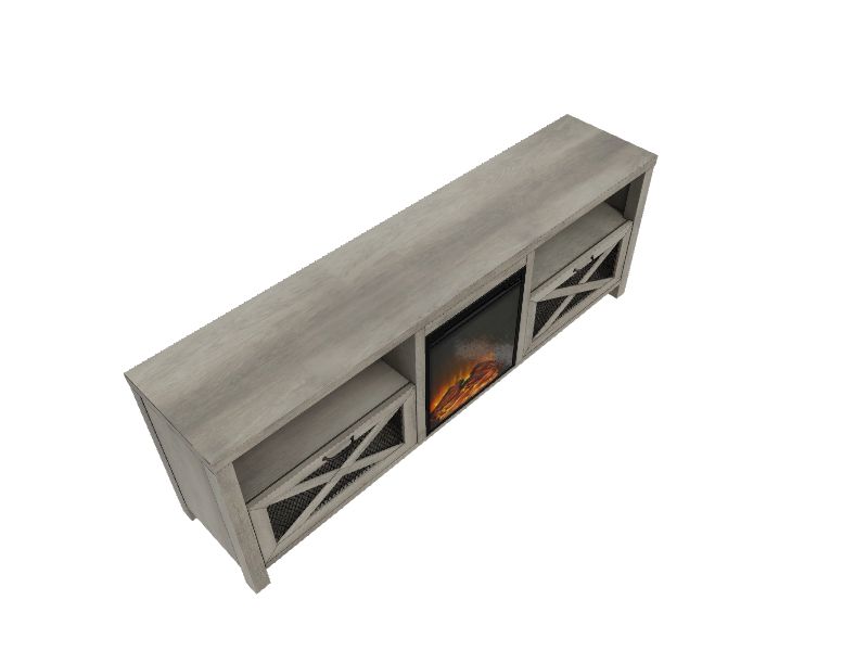 Walker Edison 70in W Gray Wash TV Stand with LED Electric Fireplace in