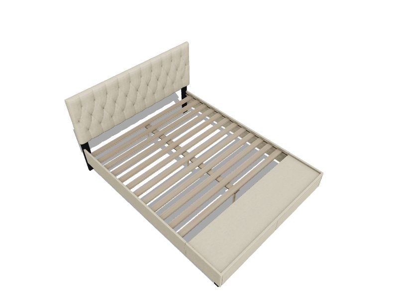 Brookside Anna Cream Queen Upholstered Platform Bed with Storage in the