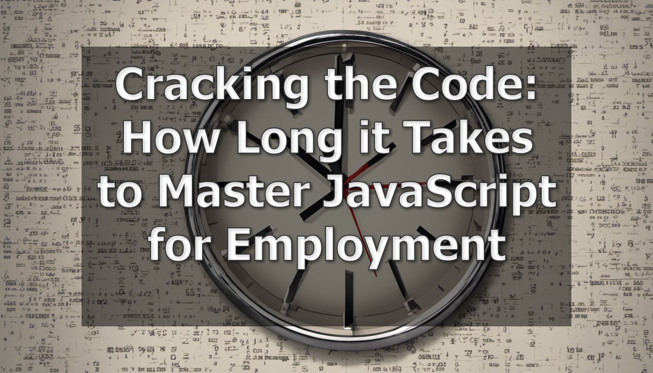 Clock with JavaScript code overlay symbolizing time taken to learn