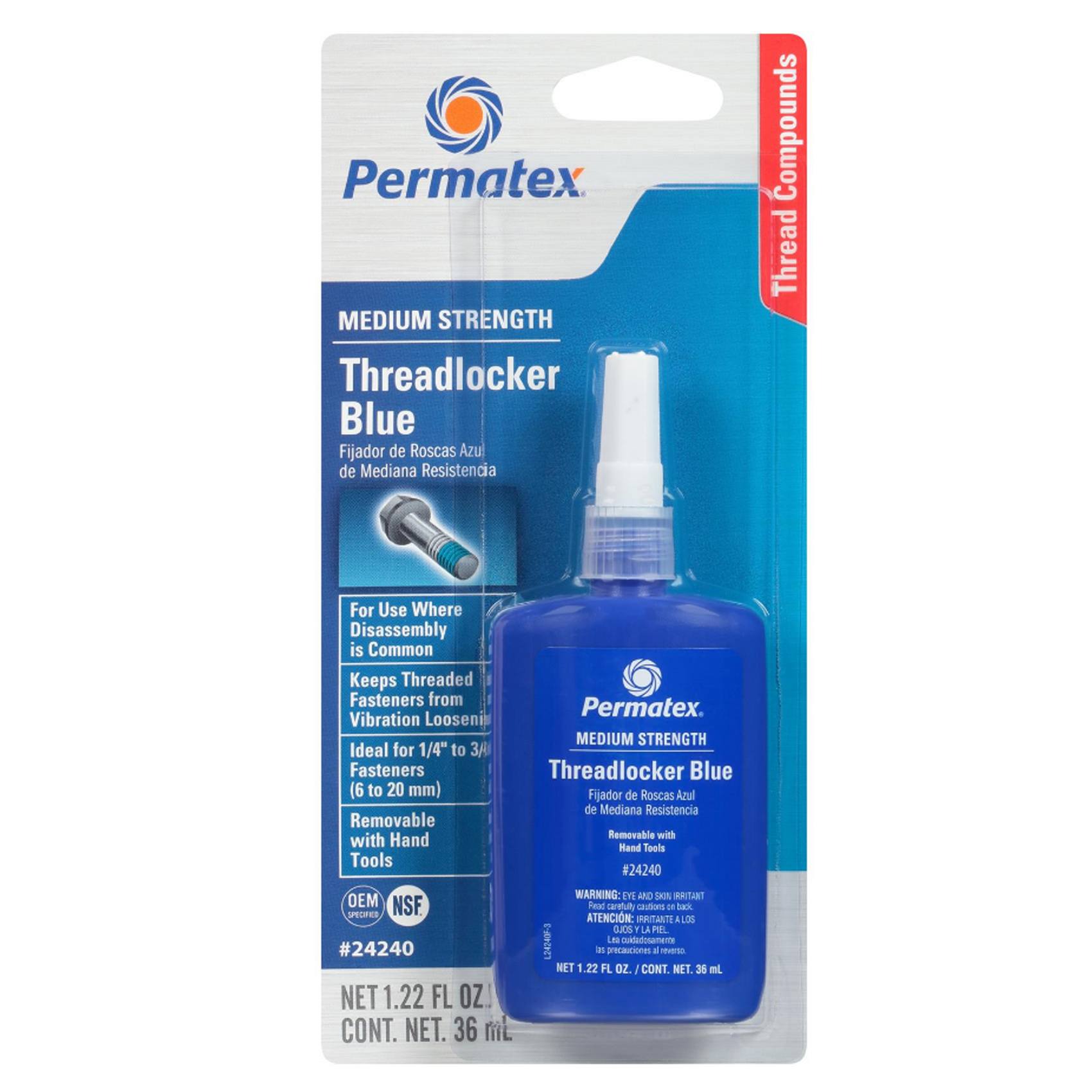 Threadlocker (Medium Strength) (Blue) (36ml Bottle) Permatex 24240