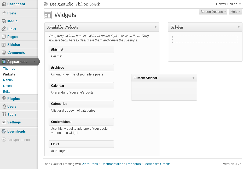 Pricing page for WordPress Custom Sidebar