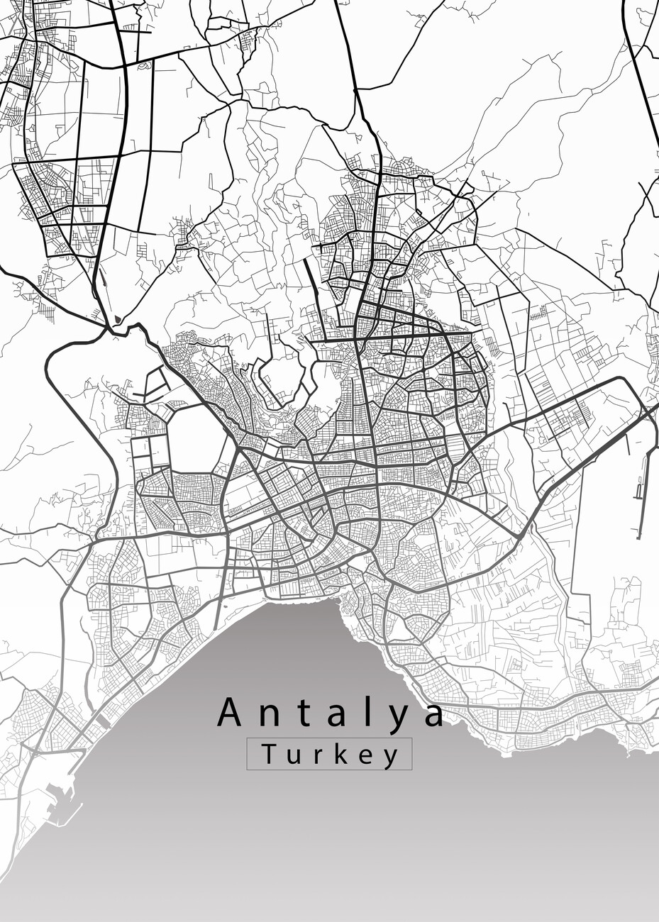 Carte de Antalya Turkey City Map white ǀ Toutes les cartes et
