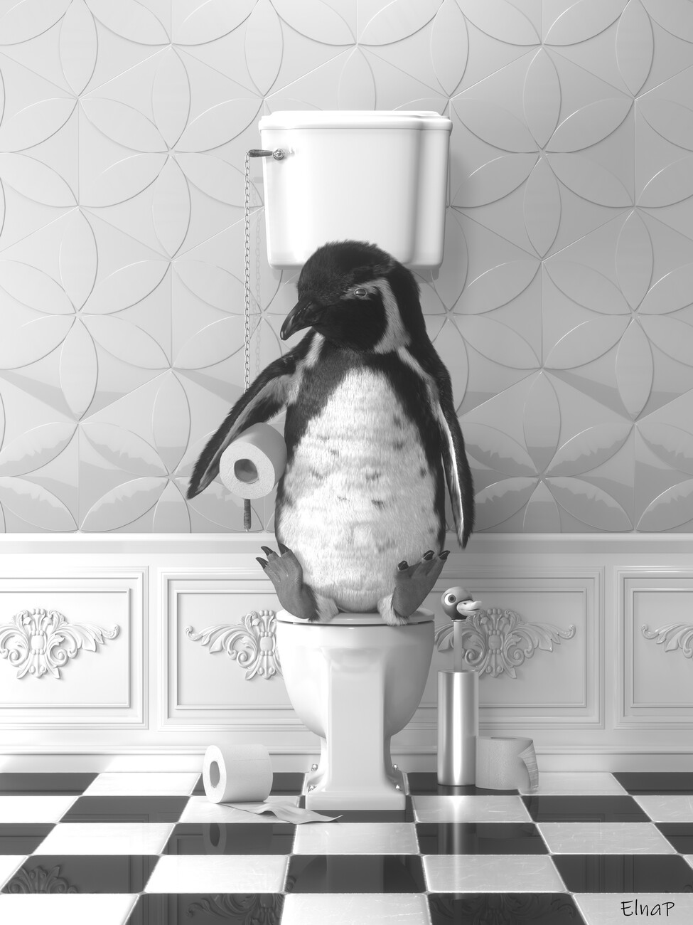 Künstlerische Illustration Penguins in the toilet Wall Art, penguin