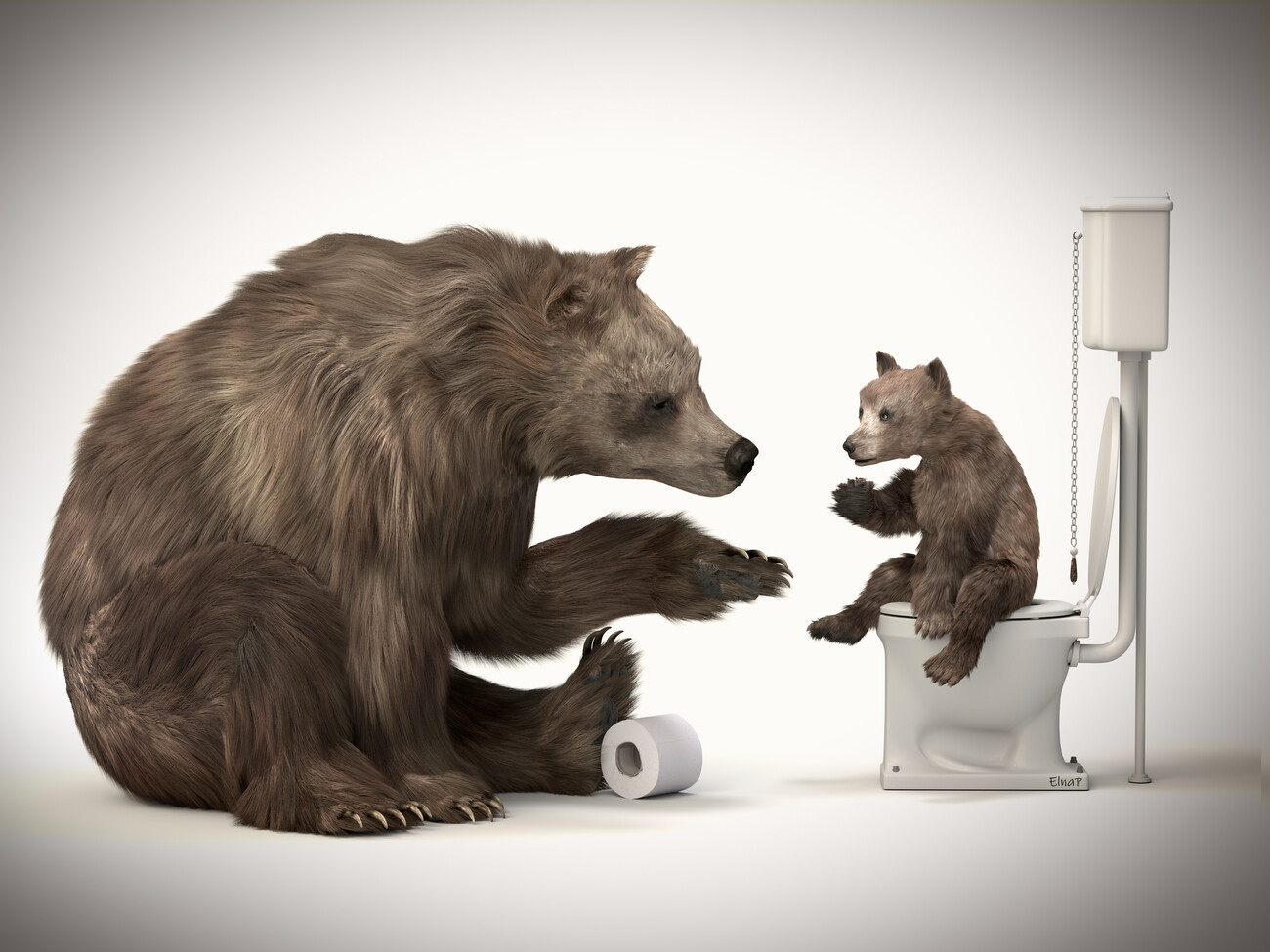 Umělecká ilustrace Funny animal in the restroom, animal print in the