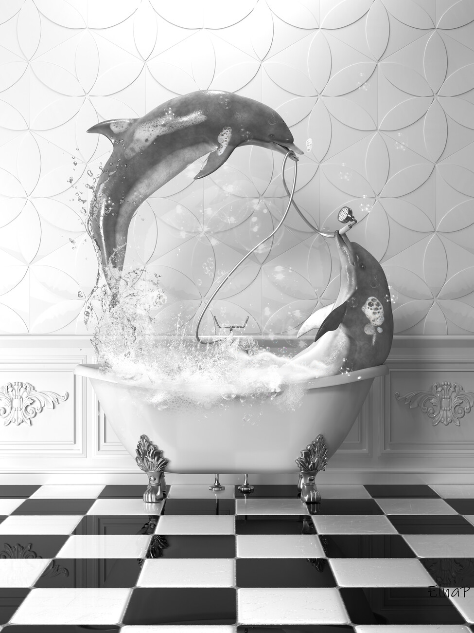 Zelfklevende poster Dolphin in the toilet Wall Art, Dolphin Photo