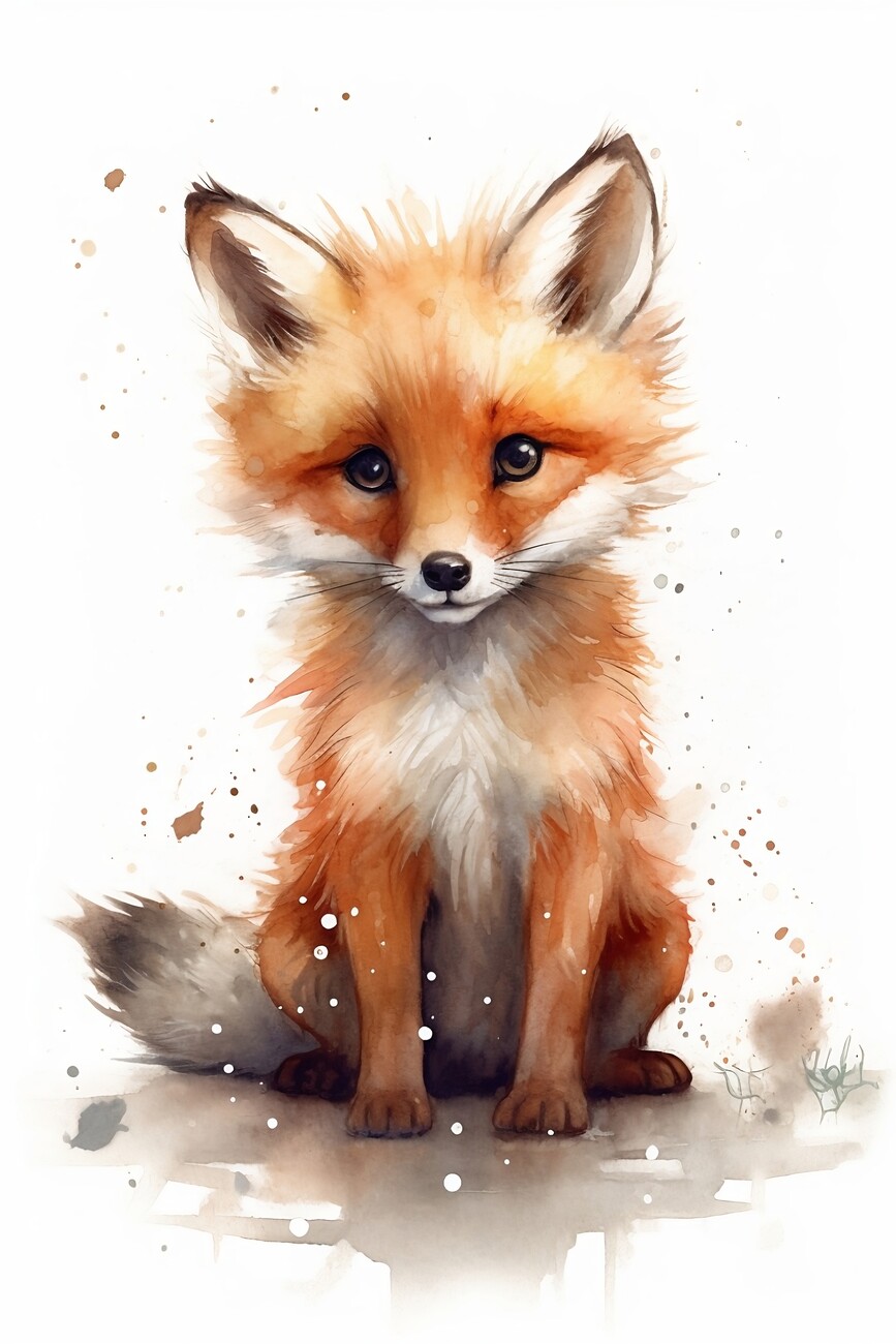 Illustration artistiques Cute baby fox, watercolor illustration
