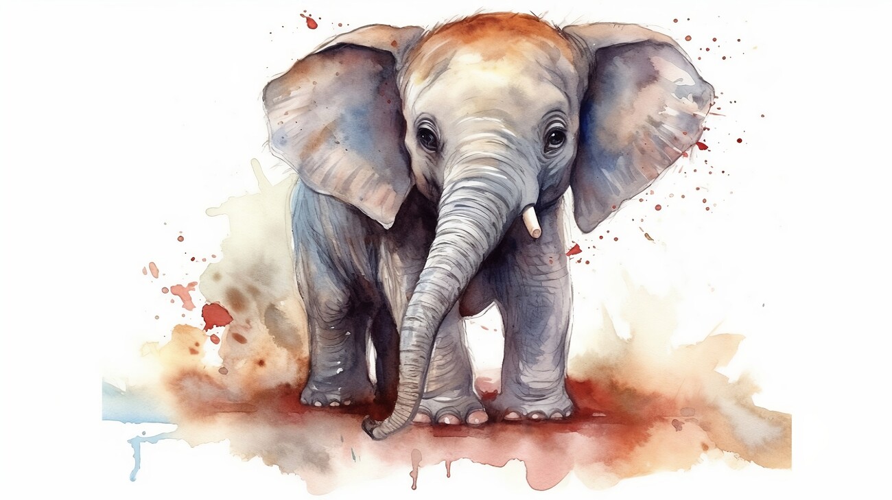 Wall Art Print baby elephant, watercolor painting Europosters