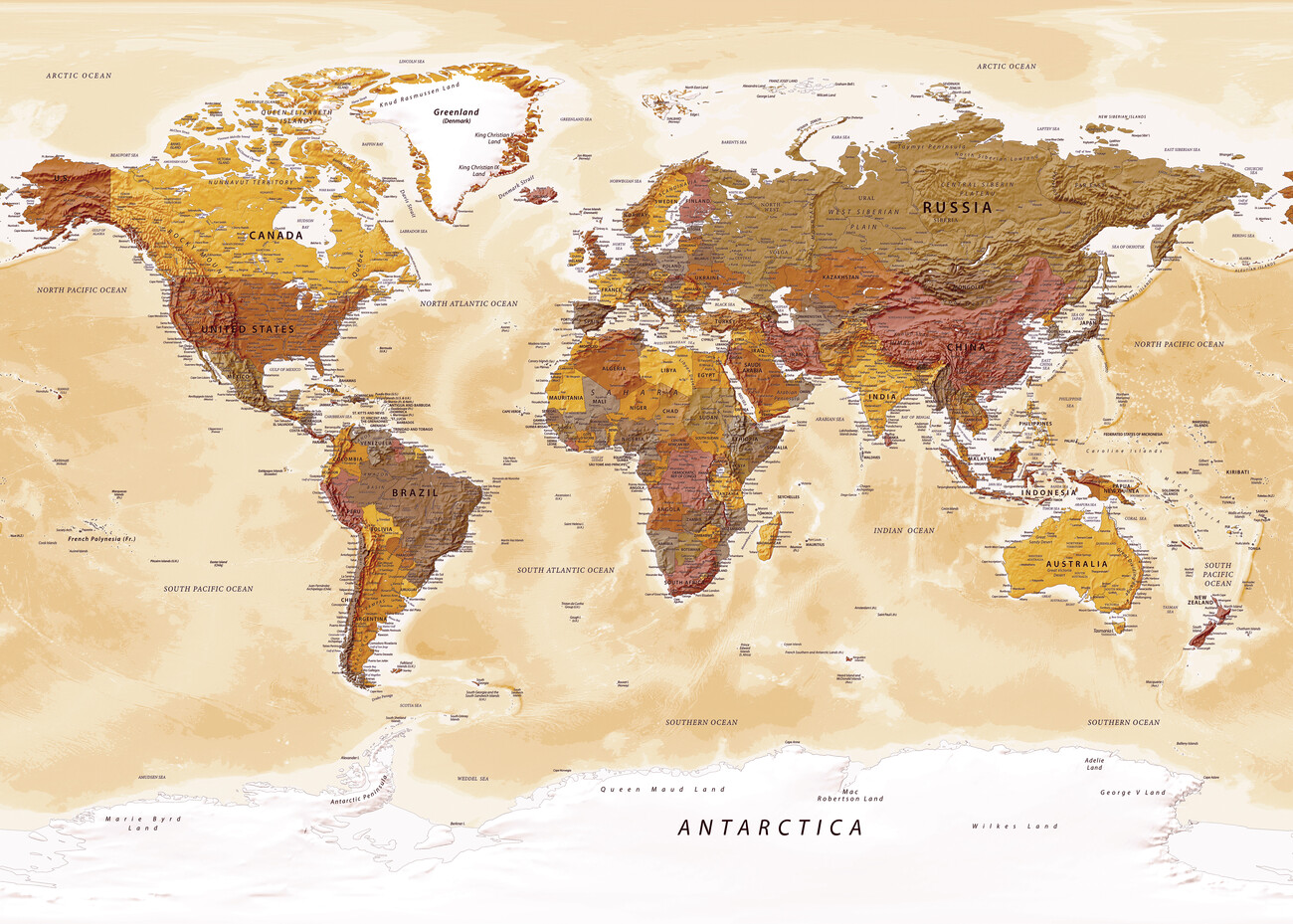 Mapa An Aesthetic Political Map of the World ǀ Mapy všech měst a států