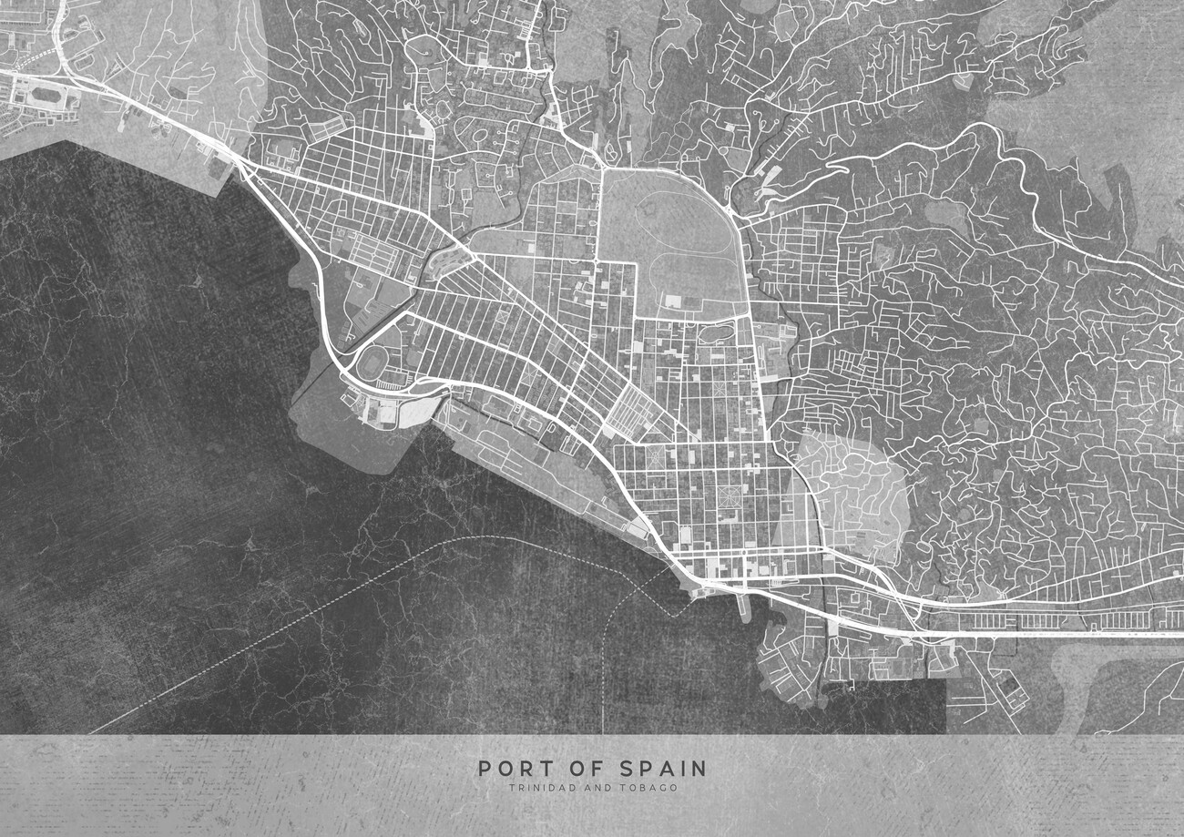 Map of Map of Port of Spain (Trinidad and Tobago) in gray ǀ Maps of all cities and countries for