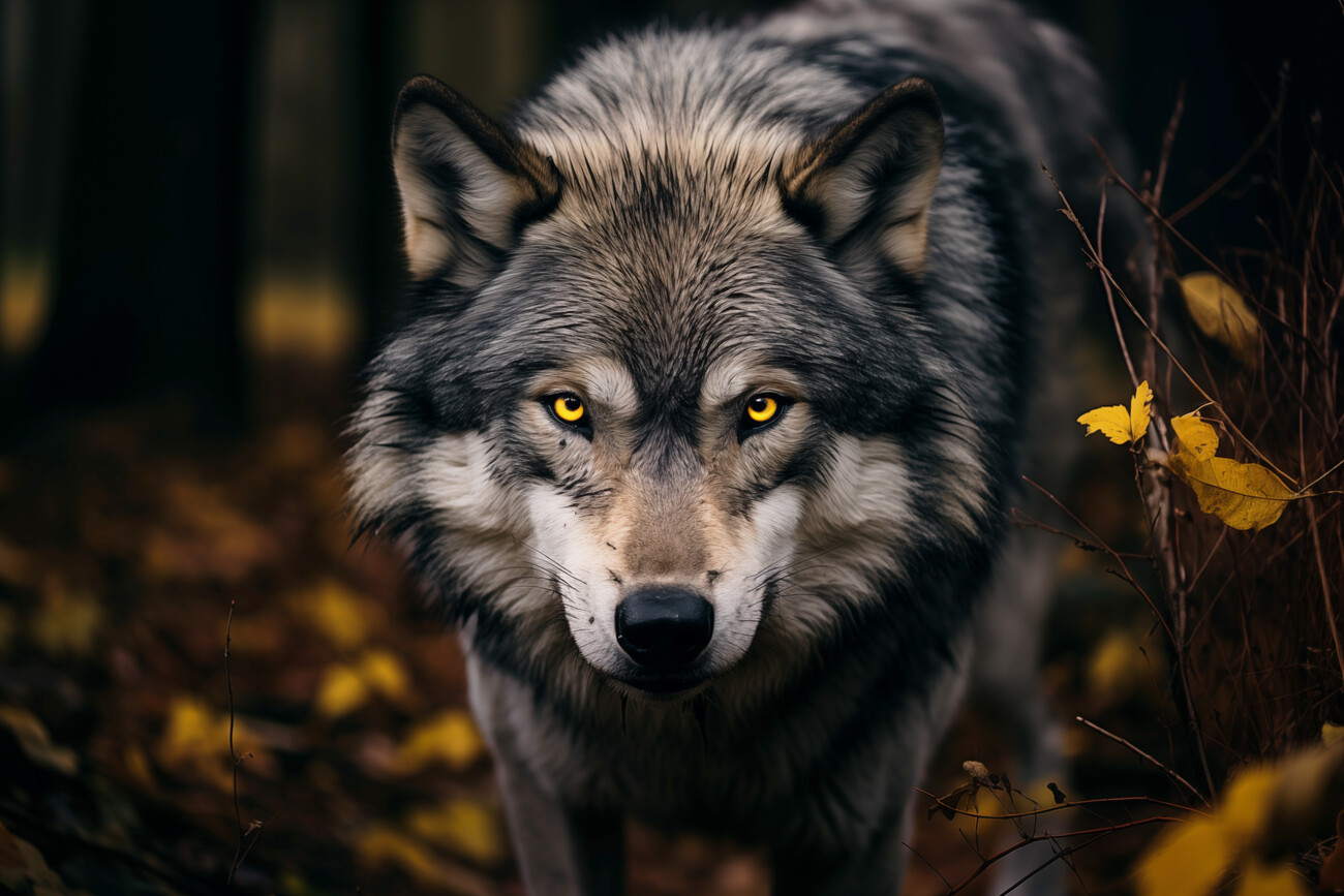 Wall Art Print A Gray Wolf with Yellow Eyes in the Wild Europosters