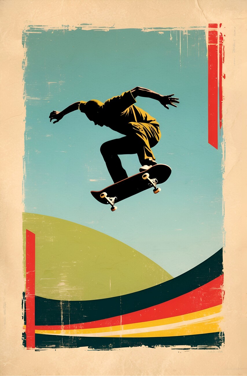 Wall Art Print Vintage Skater Vibes RetroInspired Skateboarding Art