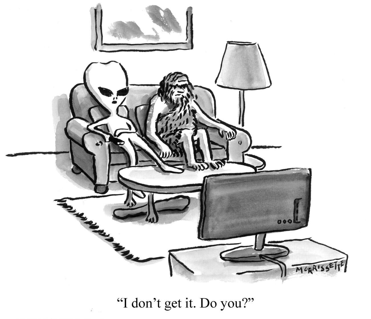 Wall Art Print Caveman and Alien Watch TV UKposters