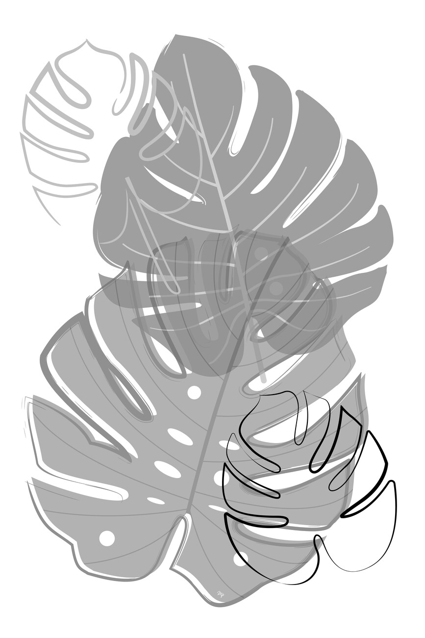 Wall Art Print Grey leaves Europosters