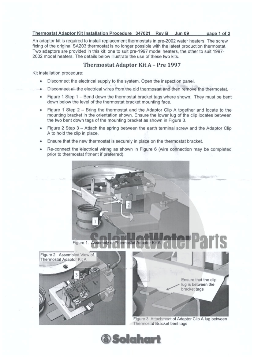 Rheem, Solahart, Edwards Thermostat Conversion Kit including Solar Rob