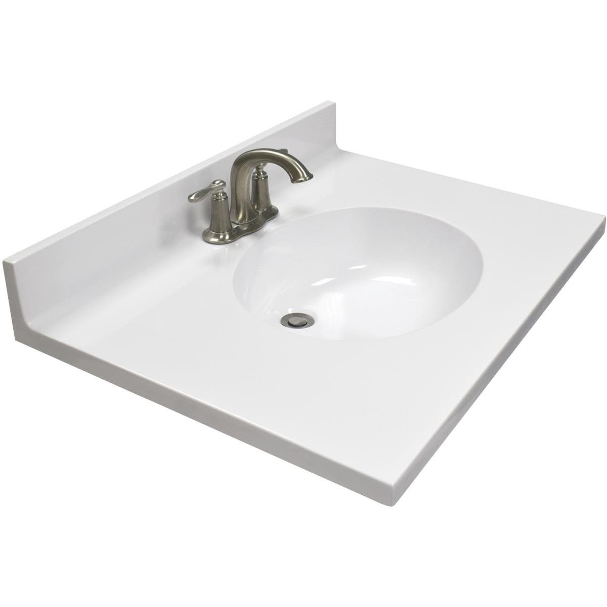 Modular Vanity Tops 31 In. W x 22 In. D Solid White Cultured Marble Flat Edge Single Sink Vanity