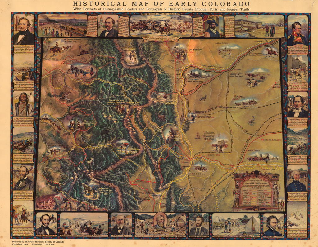Historical Map of Early Colorado With Portraits of Distinguished