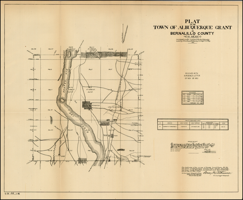 Bernalillo County Parcel Map Plat of the Town of Albuquerque Grant In Bernalillo County New Mexico