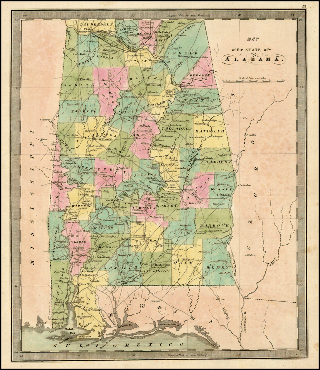 Map of the State of Alabama Barry Lawrence Ruderman Antique Maps Inc.
