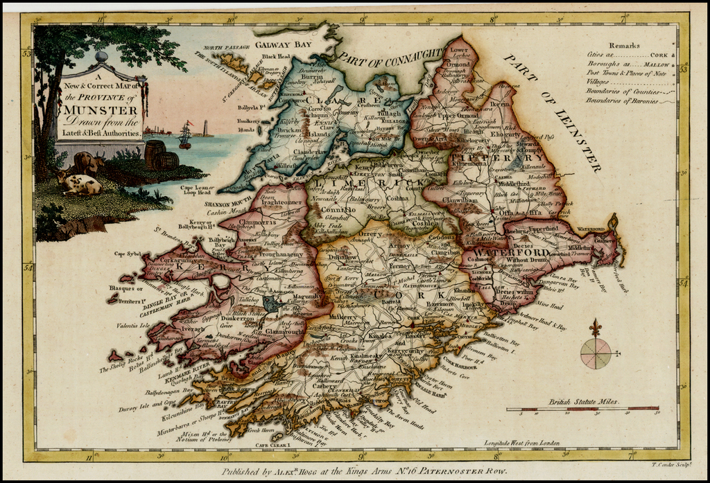 Munster Province Ireland Map A New & Correct Map of the Province of Munster Drawn from the Latest