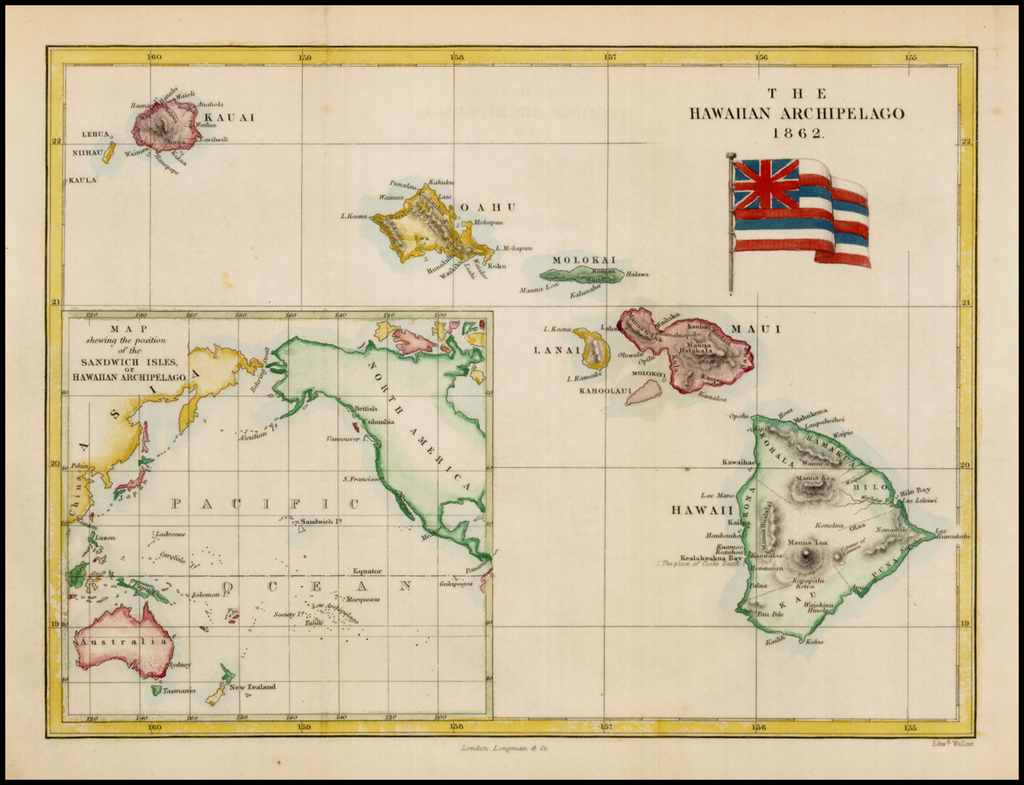 The Hawaiian Archipelago 1862 (with Hawaiian Flag!) Barry Lawrence