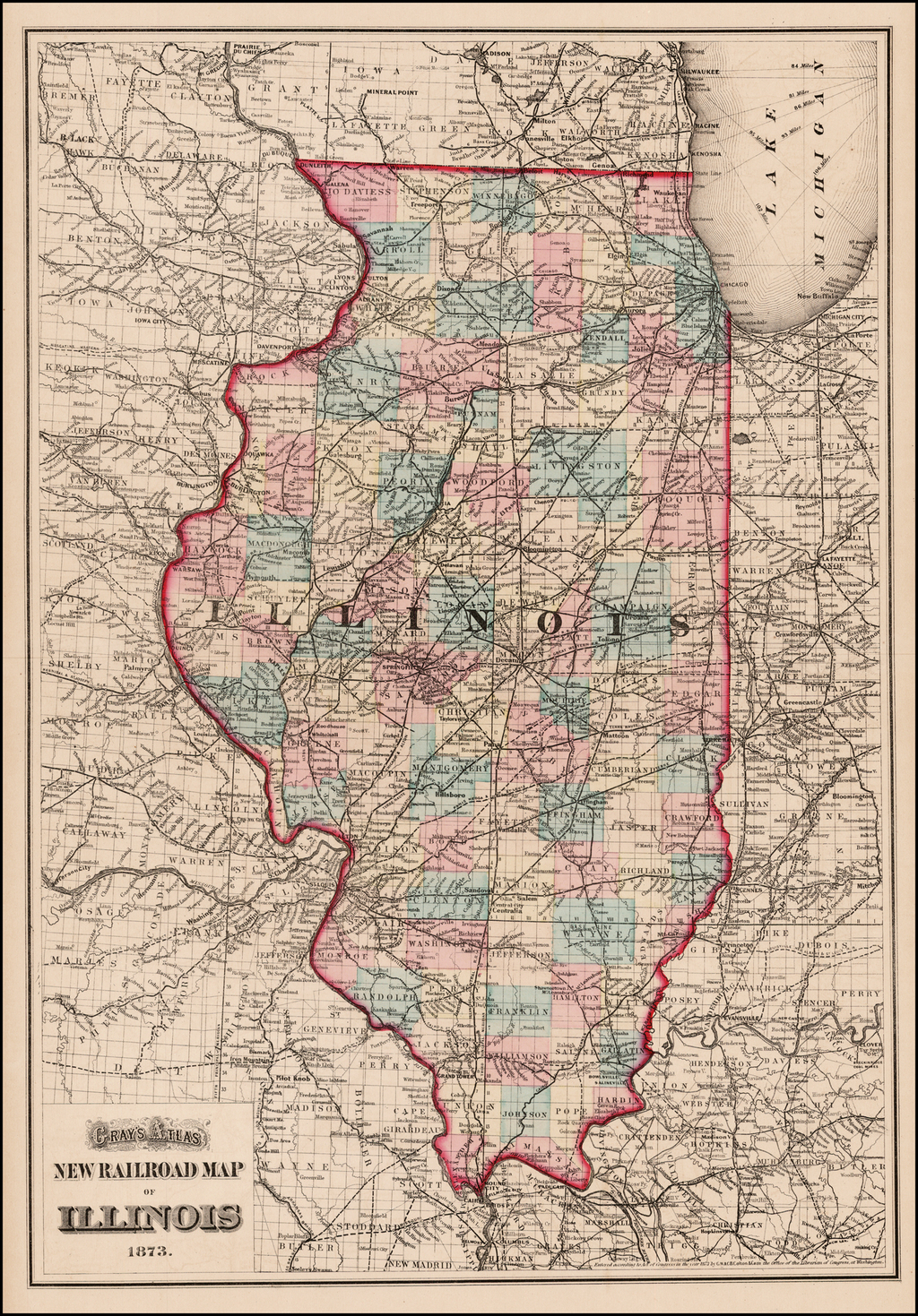 Map Of Illinois And Kentucky Gray's Atlas New Railroad Map of Illinois. 1873 Barry Lawrence