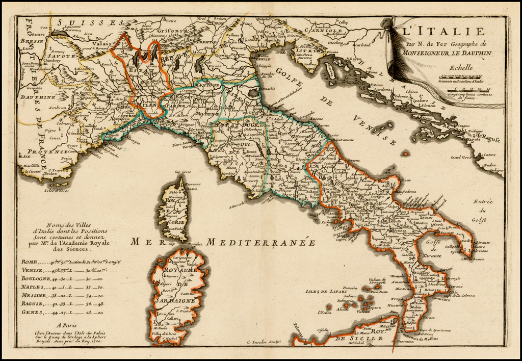 Map Of Italy 1700 L'Italie . . . 1700 Barry Lawrence Ruderman Antique Maps Inc.