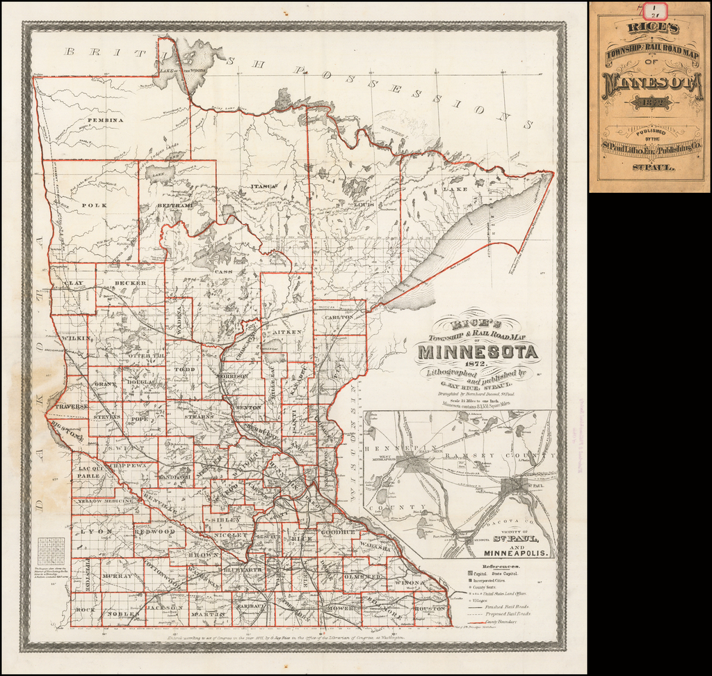 Rice's Township and Rail Road Map of Minnesota 1872. Published by G