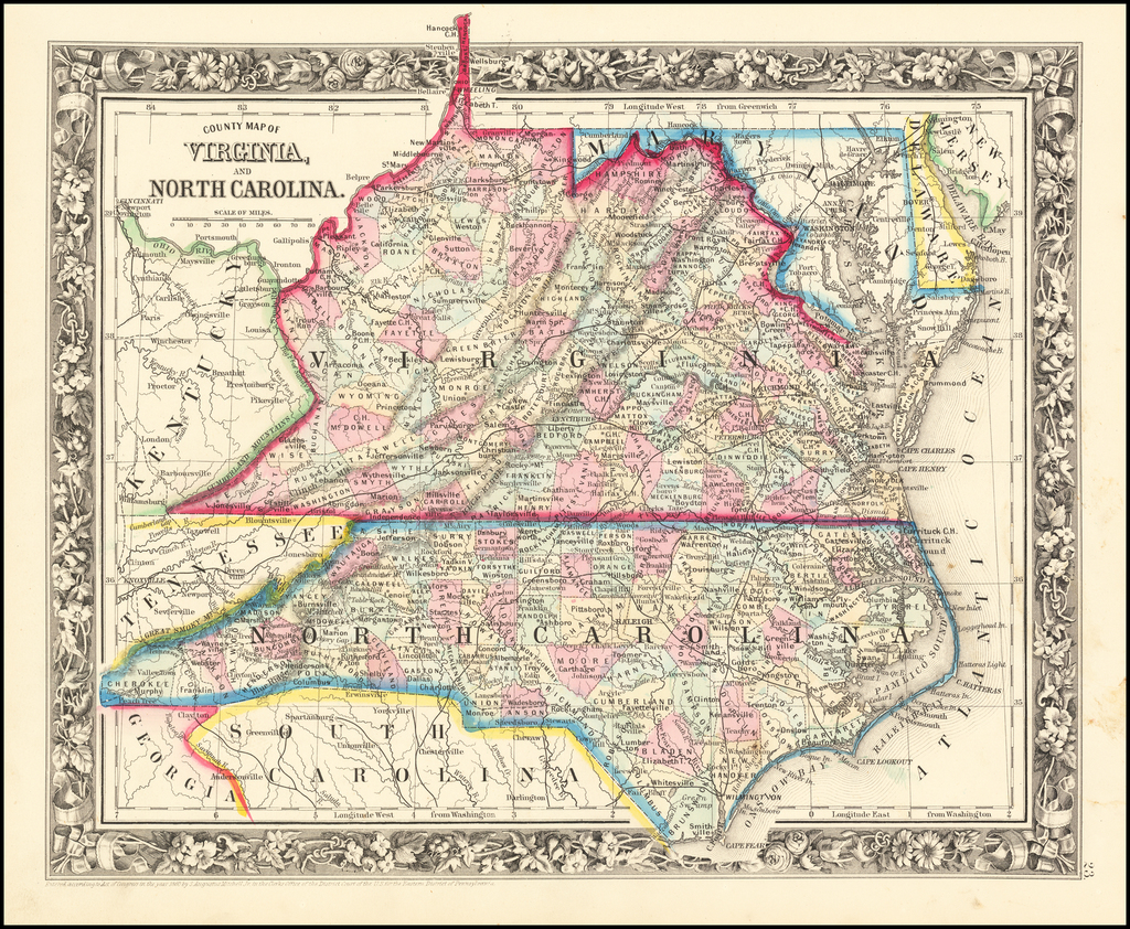 County Map of Virginia and North Carolina Barry Lawrence Ruderman