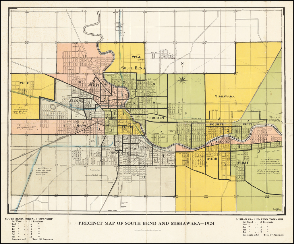 Precinct Map of South Bend and Mishawaka 1924 Barry Lawrence