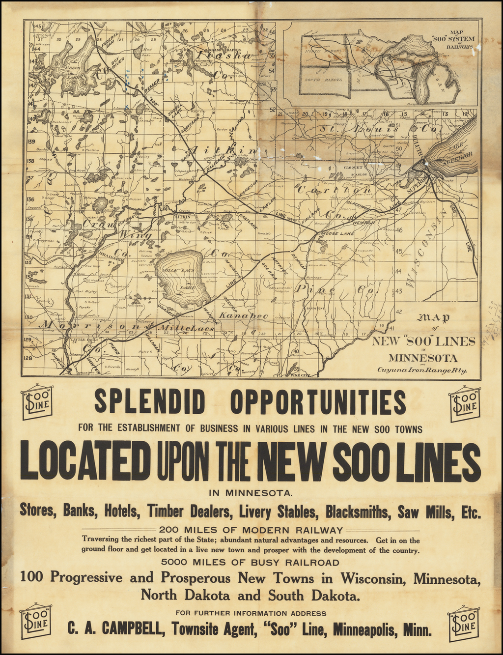 Map of New "Soo" Lines in Minnesota and Cuyuna Iron Range Rly. Barry