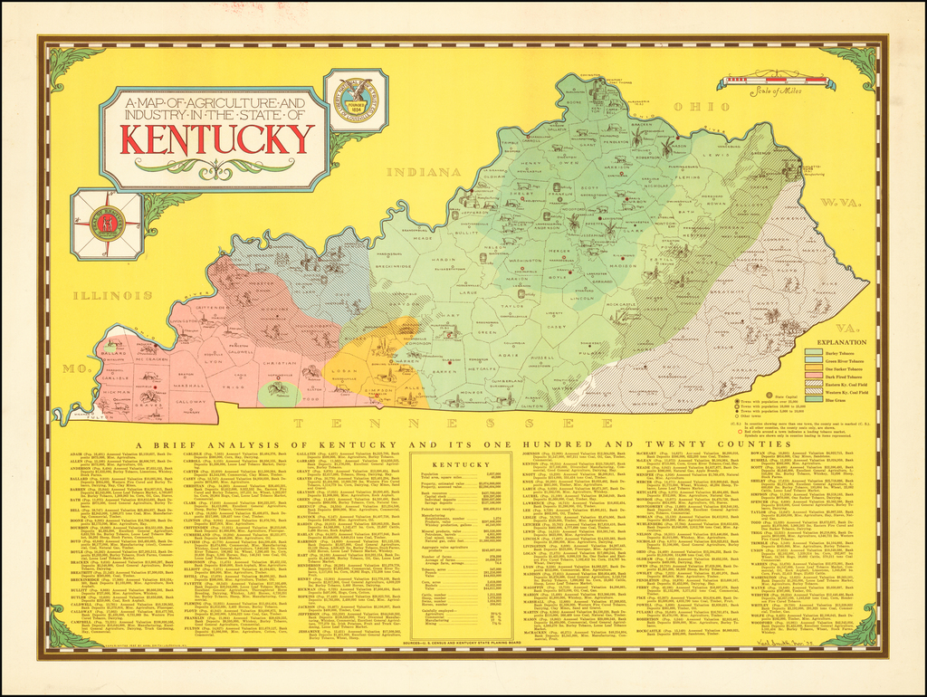 A Map of Agriculture and Industry in the State of Kentucky. Barry Lawrence Ruderman Antique