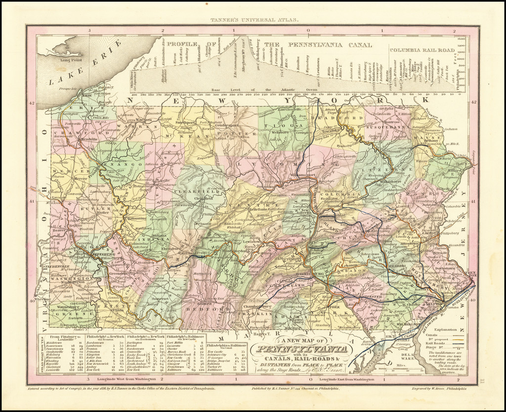 A New Map of Pennsylvania with Its Canals, RailRoads & Distances from