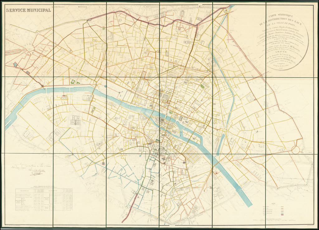 (Paris Waterworks) Carte Statistique de la Distribution des Eaux de la